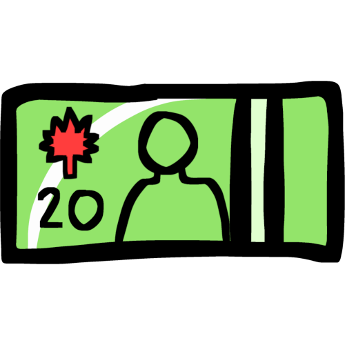 A simplified illustration of the Canadian 20 dollar bill.